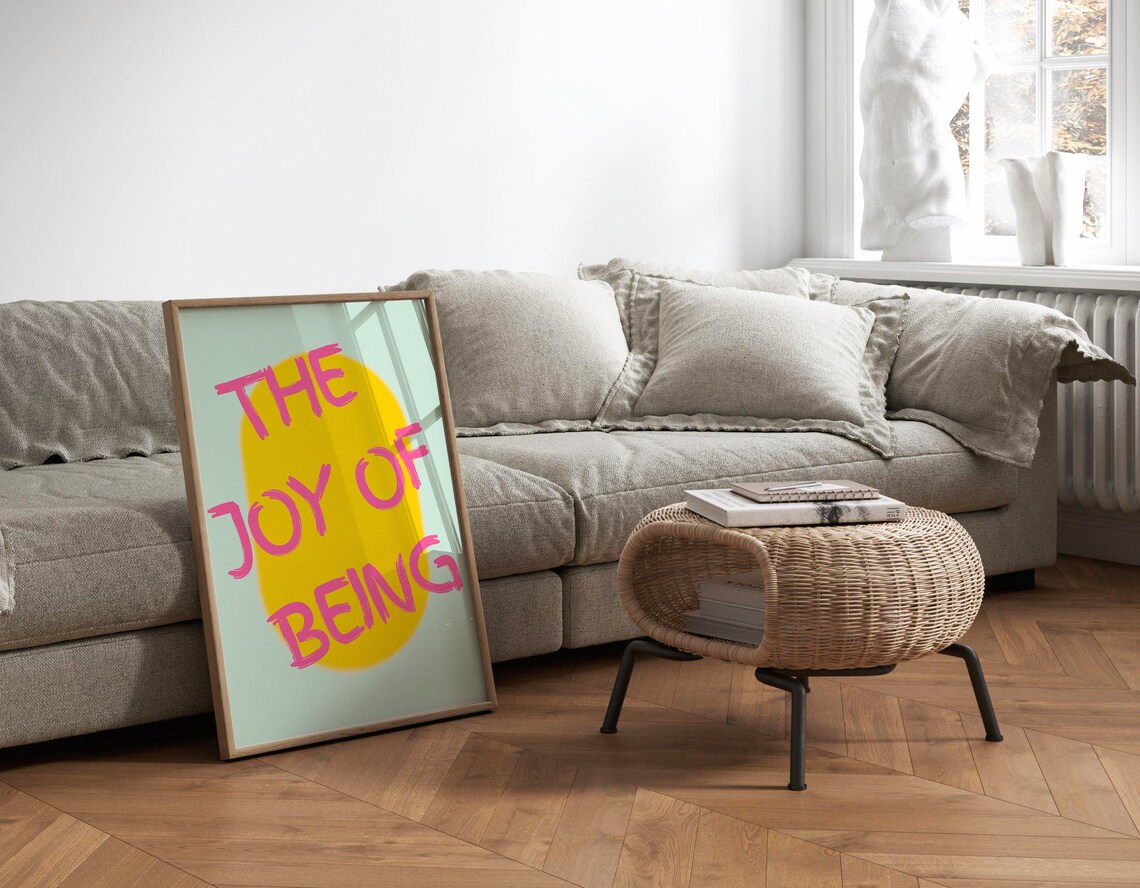 The Joy of Being Pink Yellow Typography Maximalist Art Poster