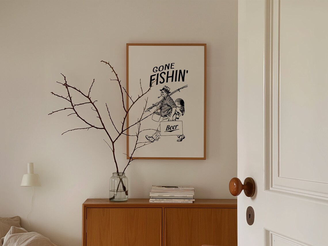 Gone Fishin Vintage Beer Fisherman Funny Angler Dad Gift Poster - Image 2