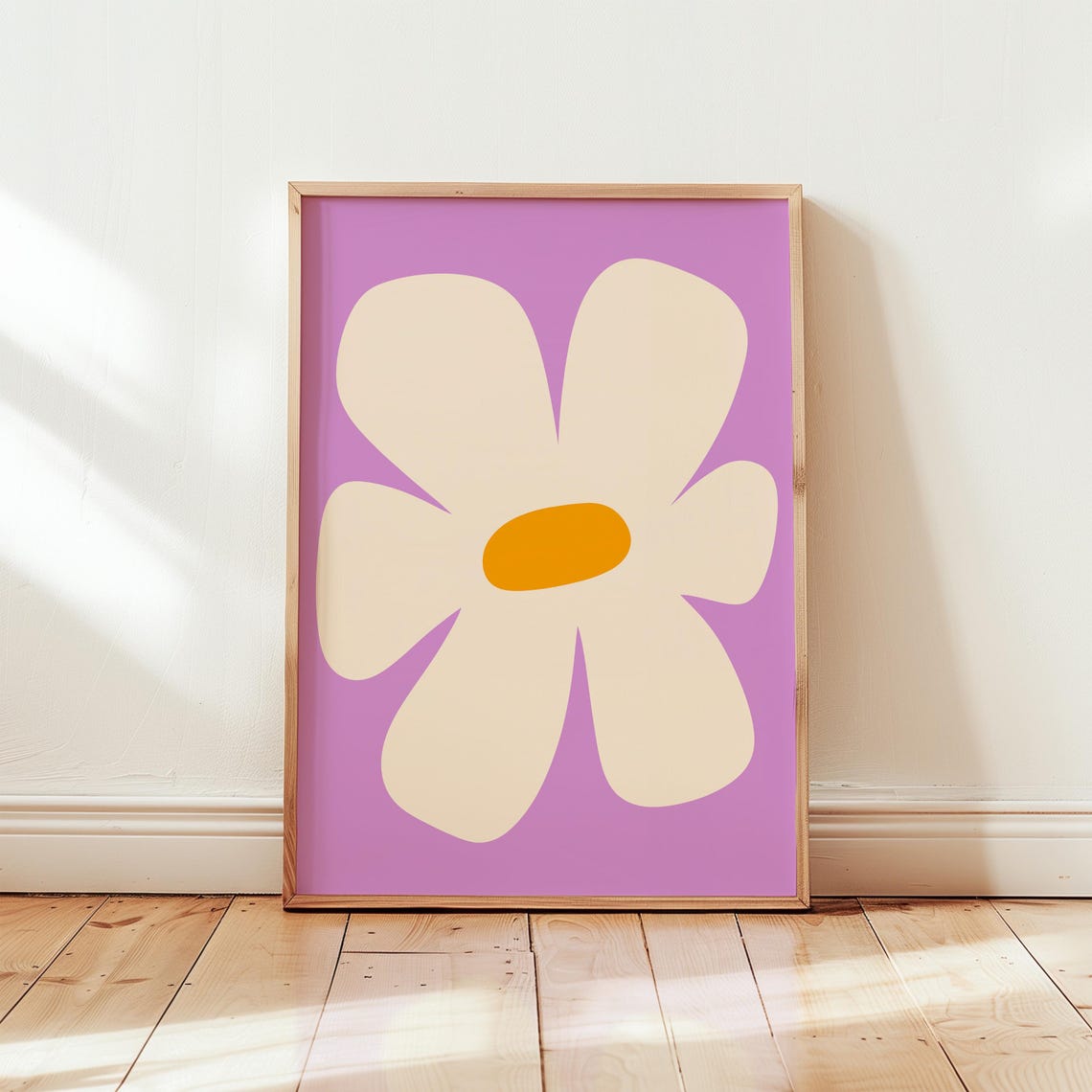 Cream Daisy Flower Magenta Background Retro Botanical Wall Art