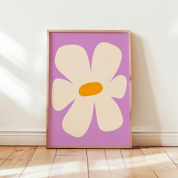 Daisy Wall Art Print For Living Room Retro 60s Flower Poster Magenta Dopamine Decor Hippie Home Lovely 70s Cute Core