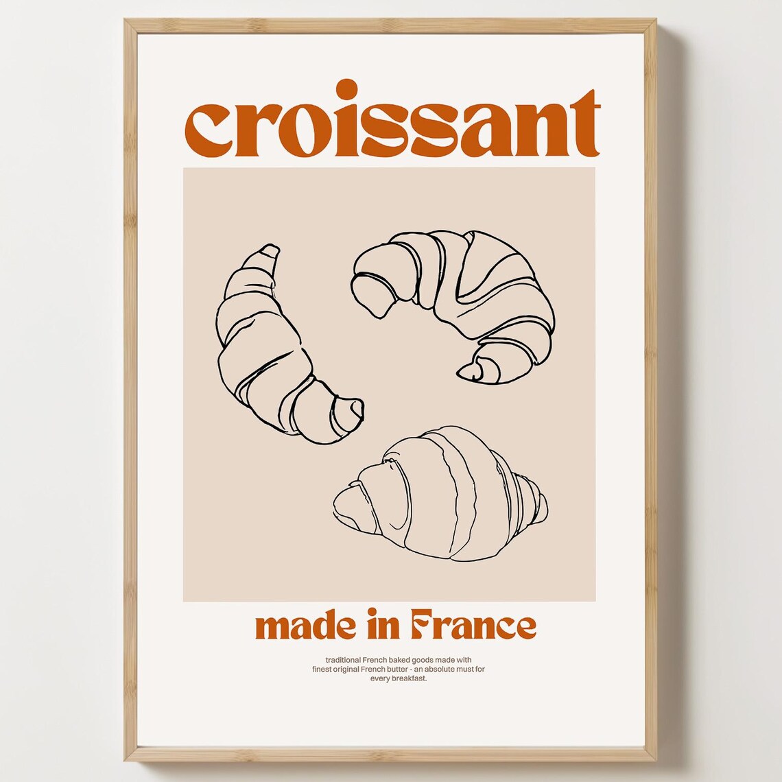 Croissant Made In France Bakery Line Art Minimalist Kitchen Decor Poster