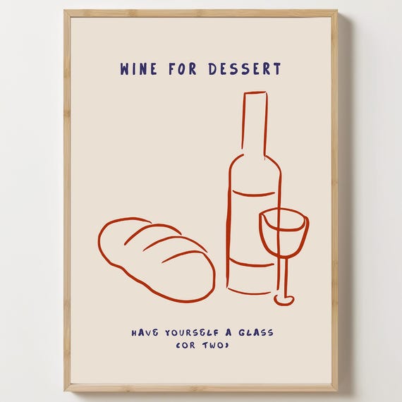 Wine Poster Minimalist Art Kitchen French Bistro Print And Bread Modern Wall Decor