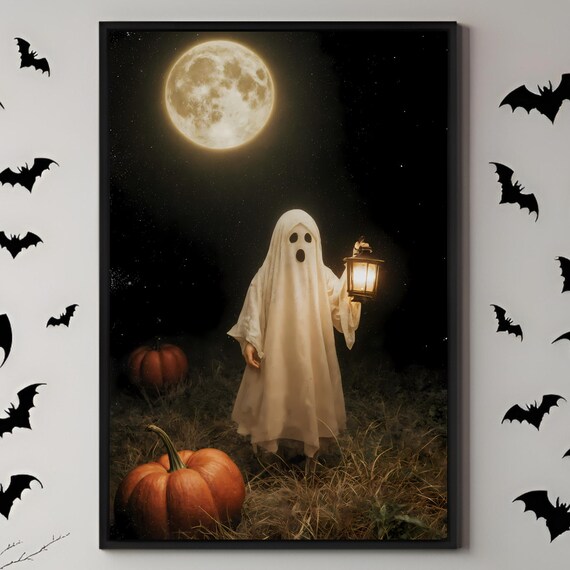Vintage Halloween Print Retro Lantern Spooky 1960s Style