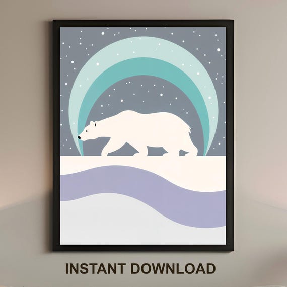 Polar Bear Wall Art Minimalist Snow Scandinavian Abstract Poster Print