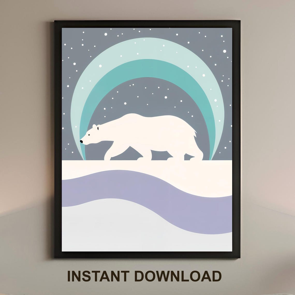 Polar Bear Aurora Borealis Minimal Scandinavian Winter Poster