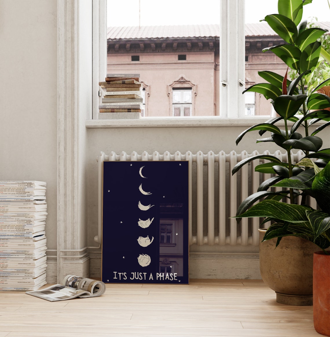 Its Just a Phase Cat Moon Phases Poster Funny Navy Blue Cat Decor - Image 3