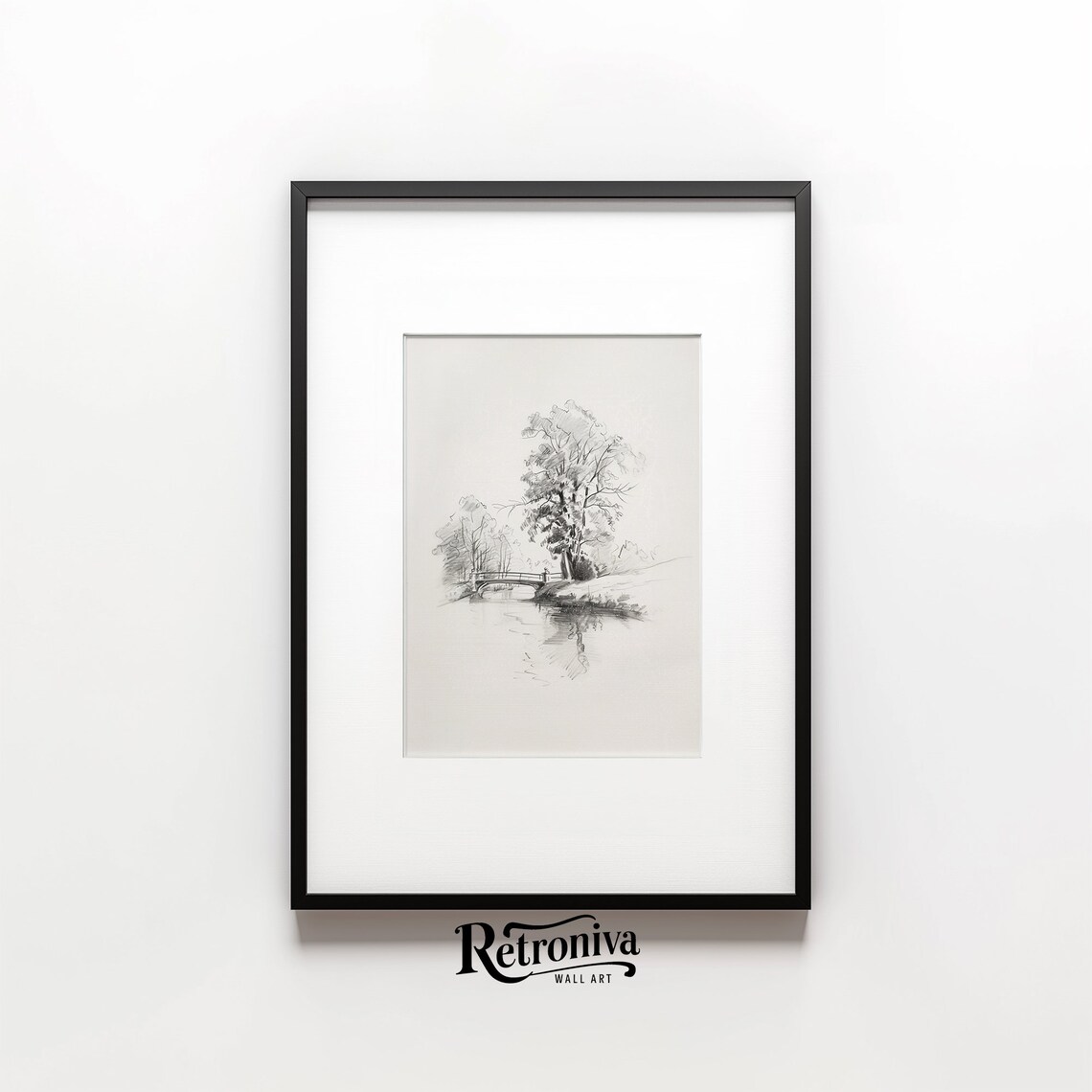 Countryside Bridge Landscape Vintage Sketch Art Print - Image 3