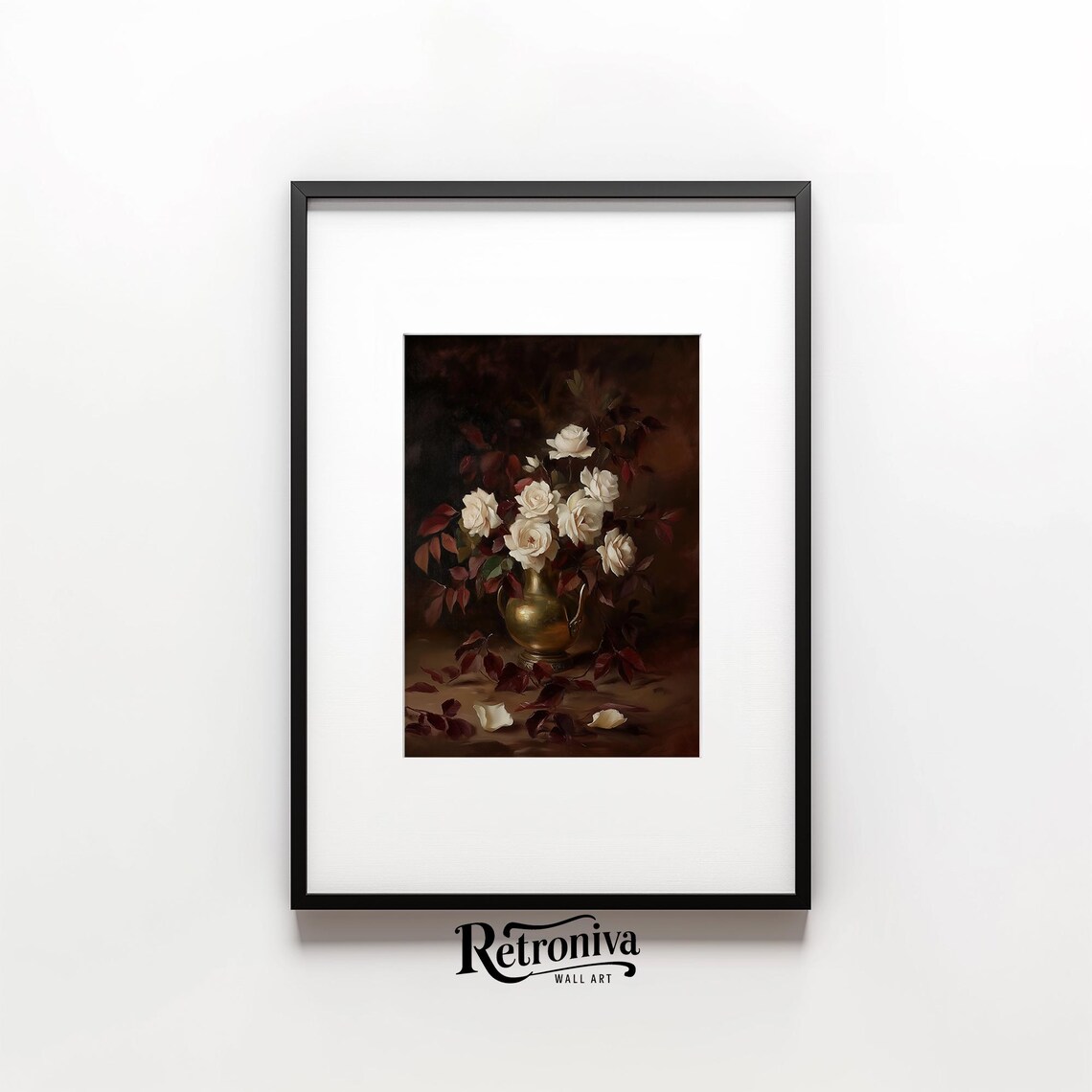 White Roses in Vase, Vintage Oil Painting Art Print - Image 4
