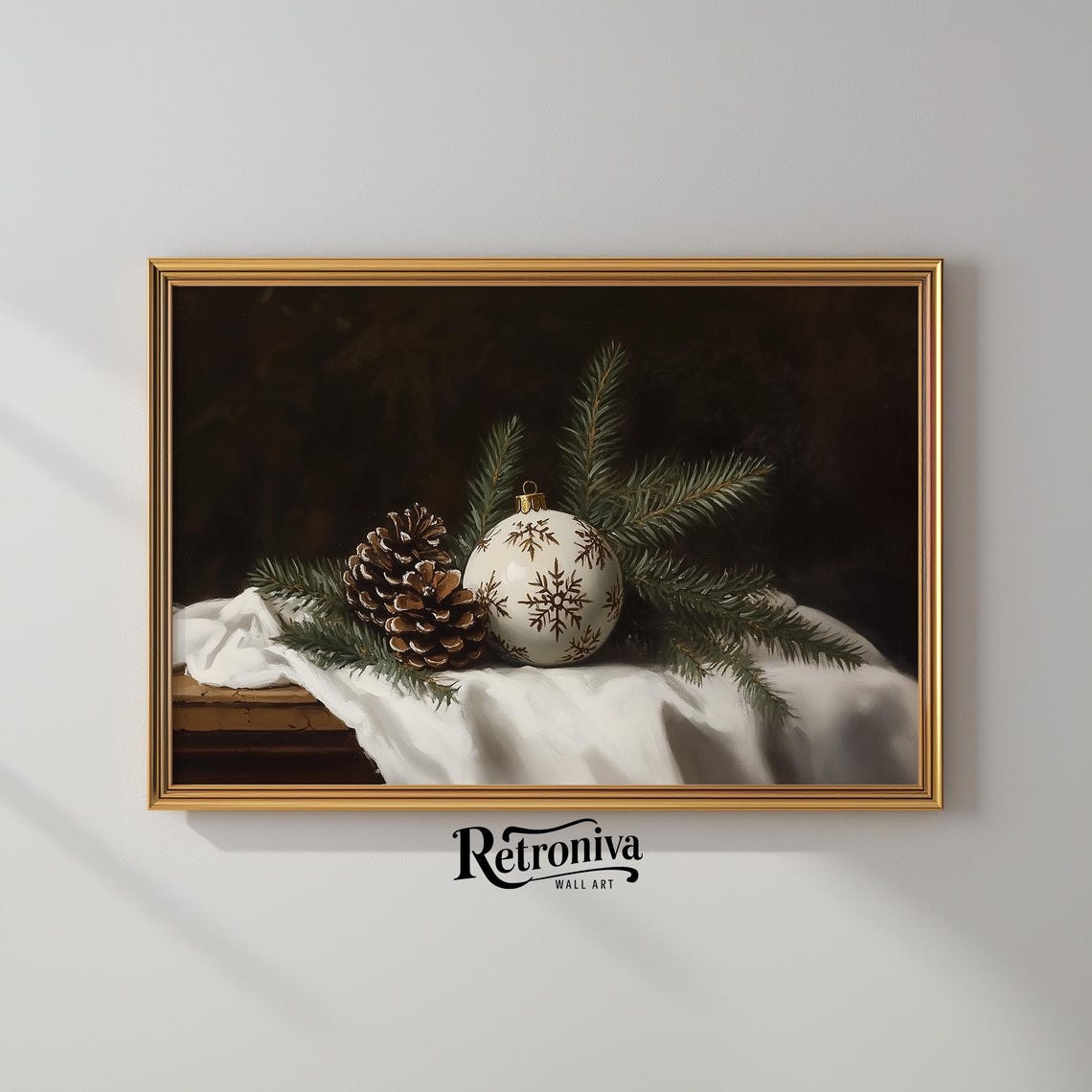 Christmas Still Life With Pinecones And Snowflake Ornament Poster - Image 2