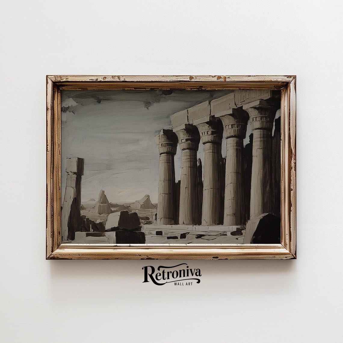 Ancient Egyptian Temple Ruins Moody Monochrome Column Landscape Poster - Image 4
