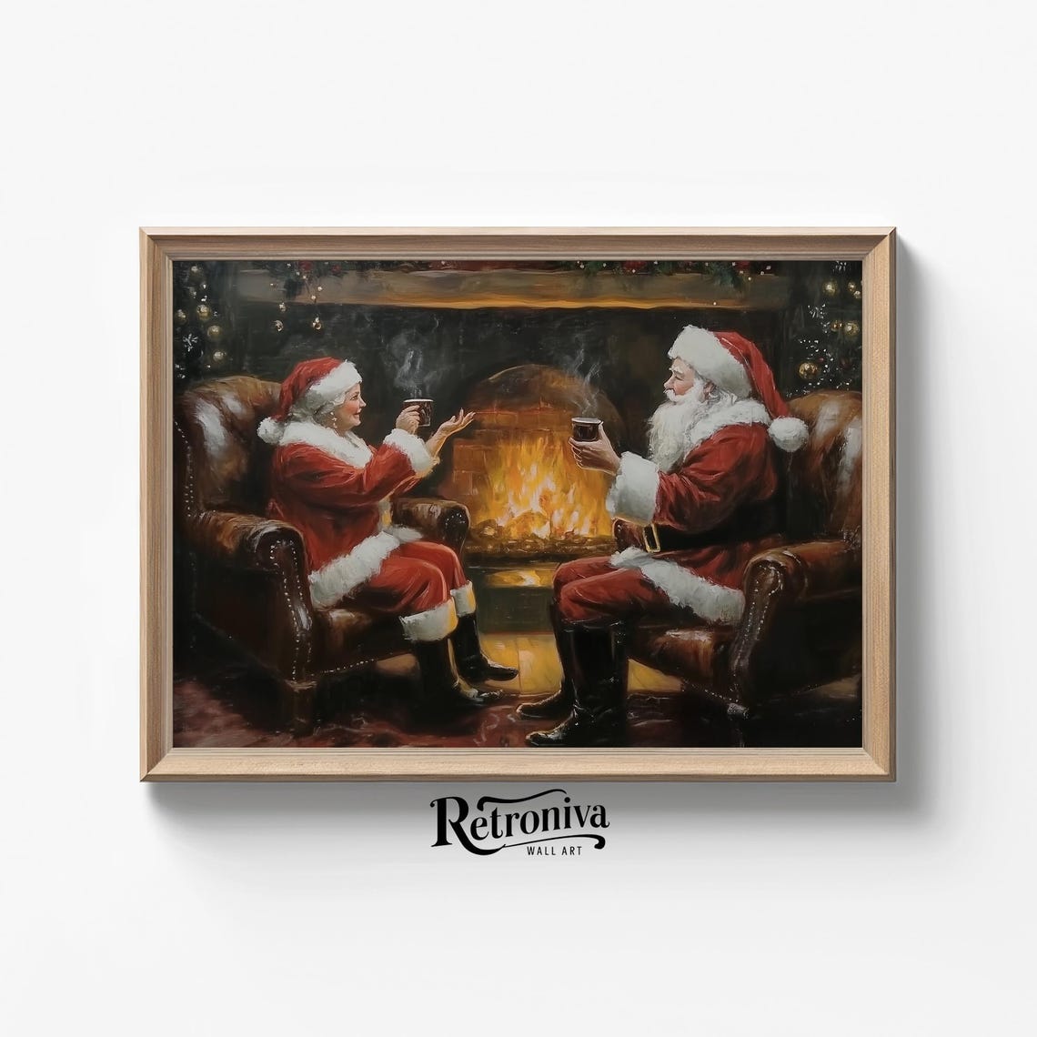 Old Couple In Santa Claus Mrs Claus Costume Scene Vintage Oil Painting Couple Christmas Art Print Retroniva Art Cpl 009 - Image 7