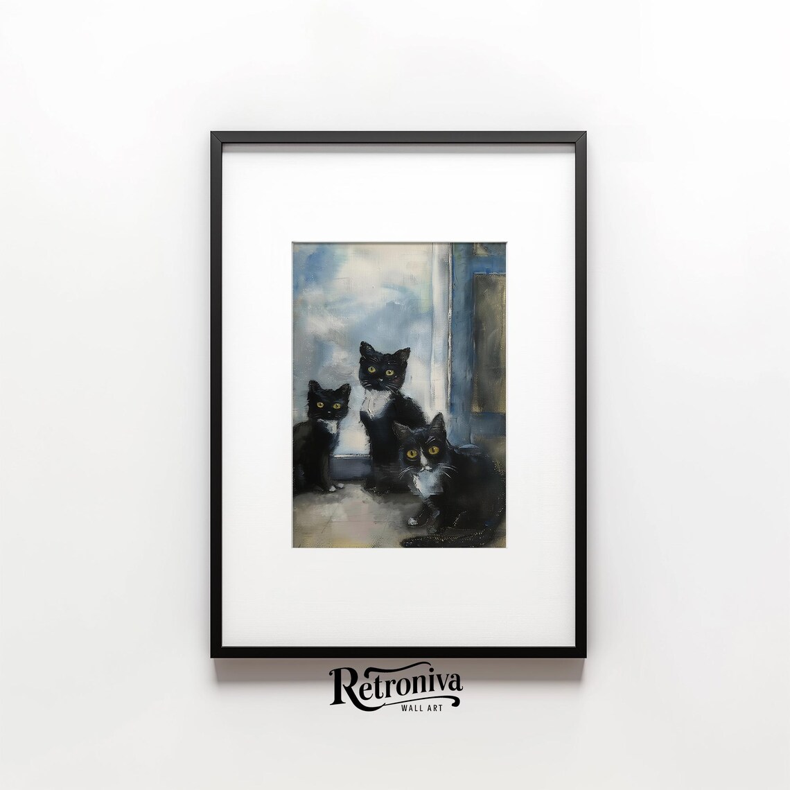 Three Black Cats at the Doorway Vintage Cat Portrait Painting Poster - Image 6