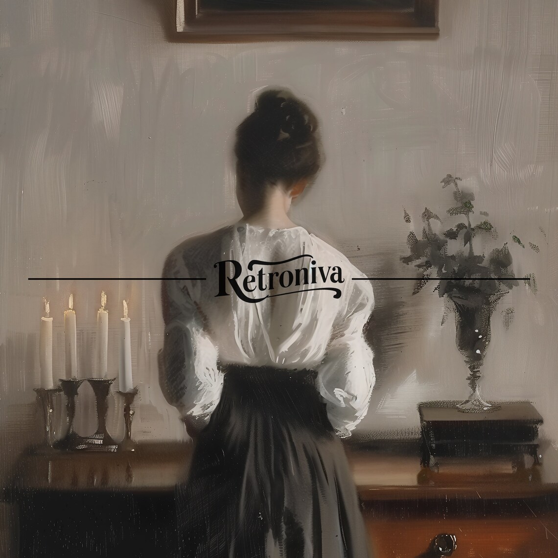 Woman By Candlelit Desk Vintage Dark Academia Interior Painting Poster - Image 7