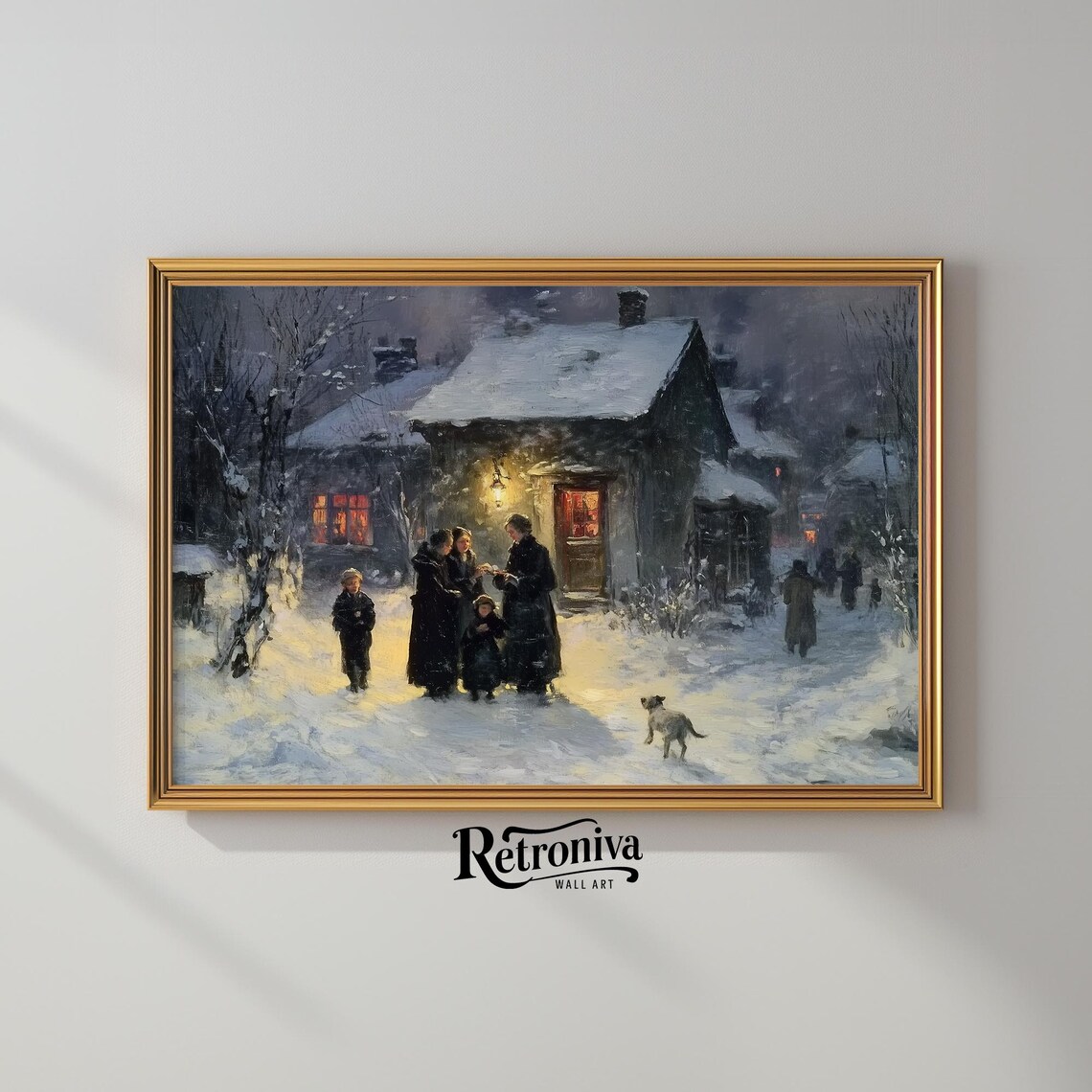 Glowing Cottage on Snowy Night Vintage Winter Village Painting Poster - Image 2
