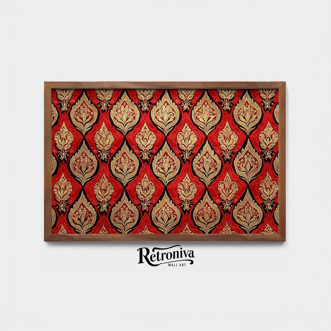 Red Gold Floral Damask Textile Pattern Vintage Victorian Style Poster - Image 3