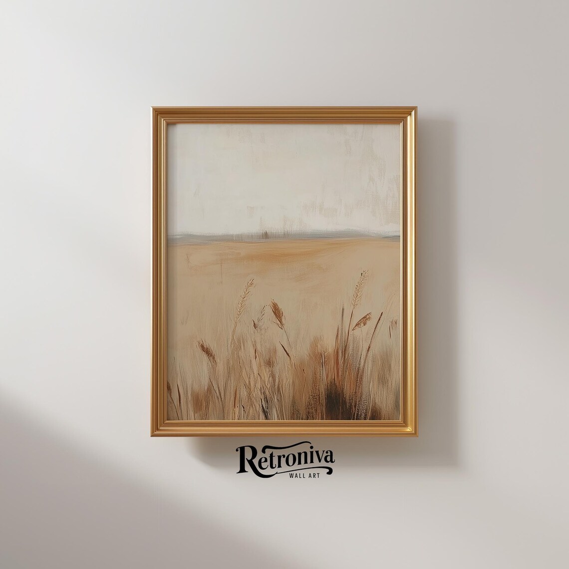 Autumn Wheat Field Landscape Vintage Oil Painting - Image 2