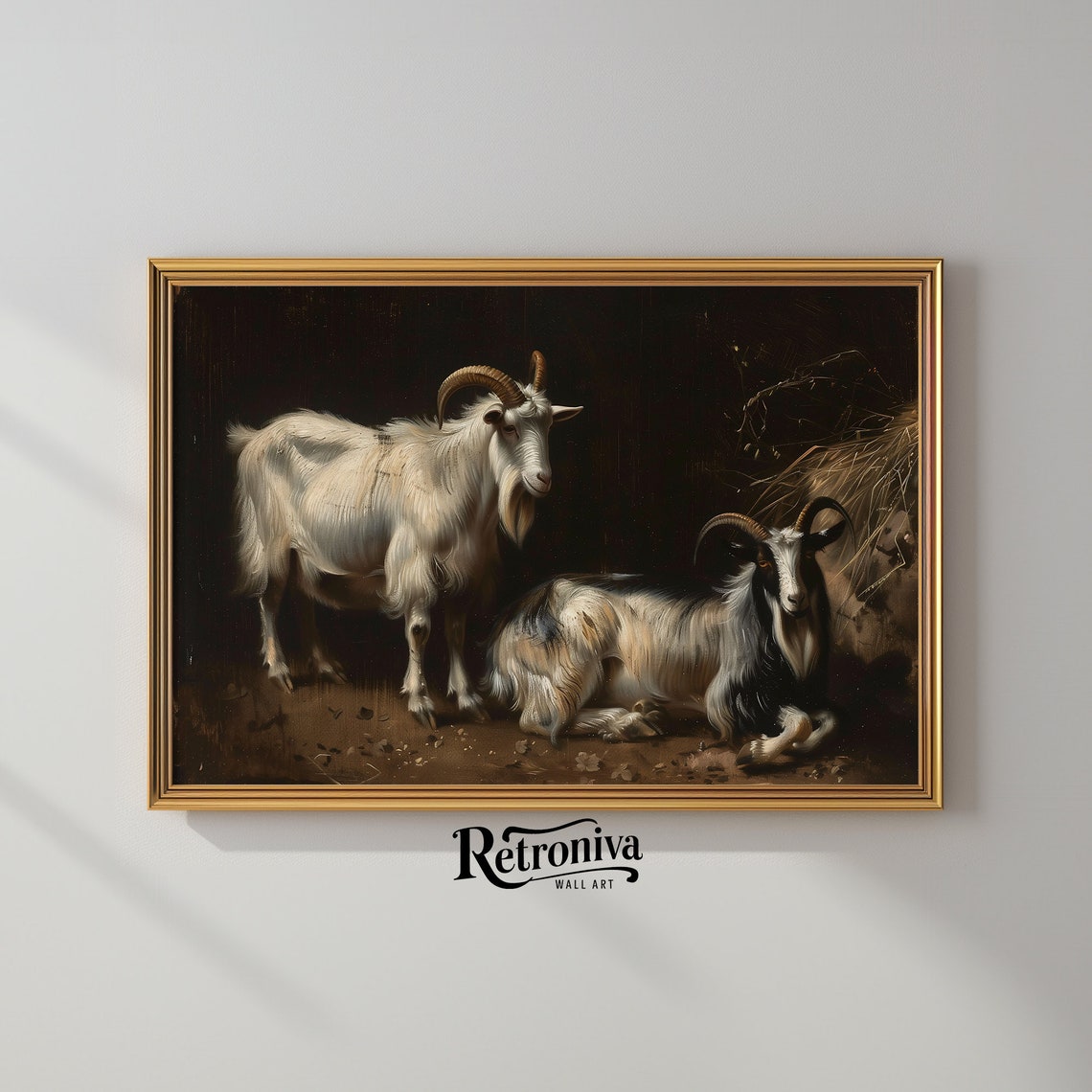 Goats In Barn Vintage Oil Painting Goat Painting Moody Wall Art Print Animal Farmhouse Wall Decor Retroniva Art Anm 006 - Image 2