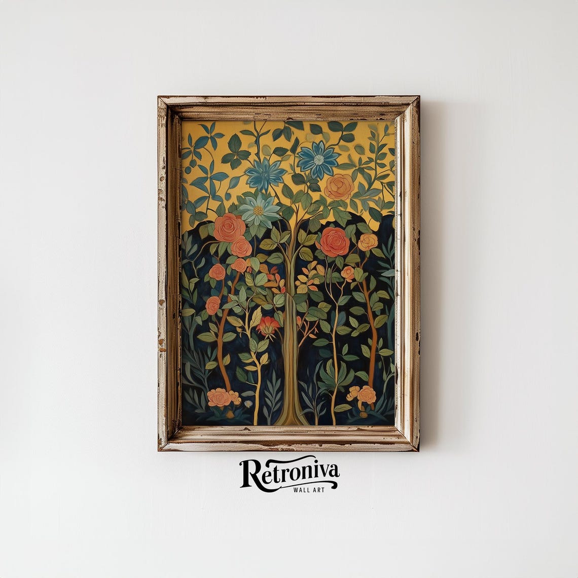 Art Nouveau Floral Pattern With Roses On Gold And Navy Poster - Image 6