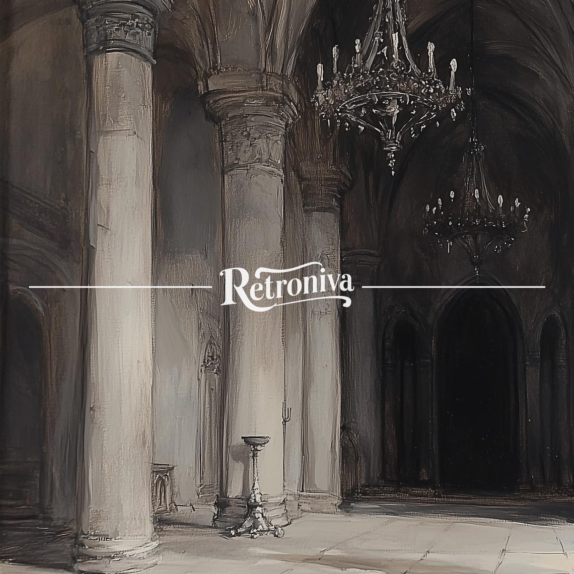 Abandoned Gothic Church Interior Arches Chandeliers Moody Poster - Image 7