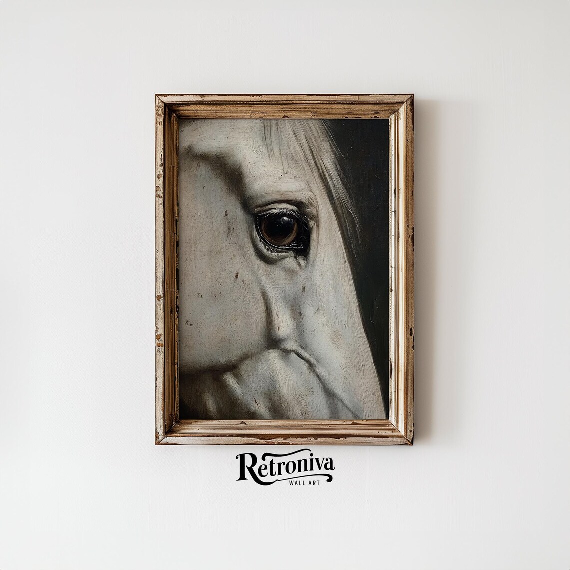 White Horse Eye Close Up Dramatic Vintage Equestrian Painting Poster - Image 4