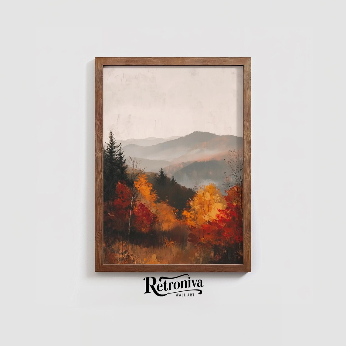 Foggy Autumn Mountain Landscape With Fiery Orange Trees Poster - Image 4