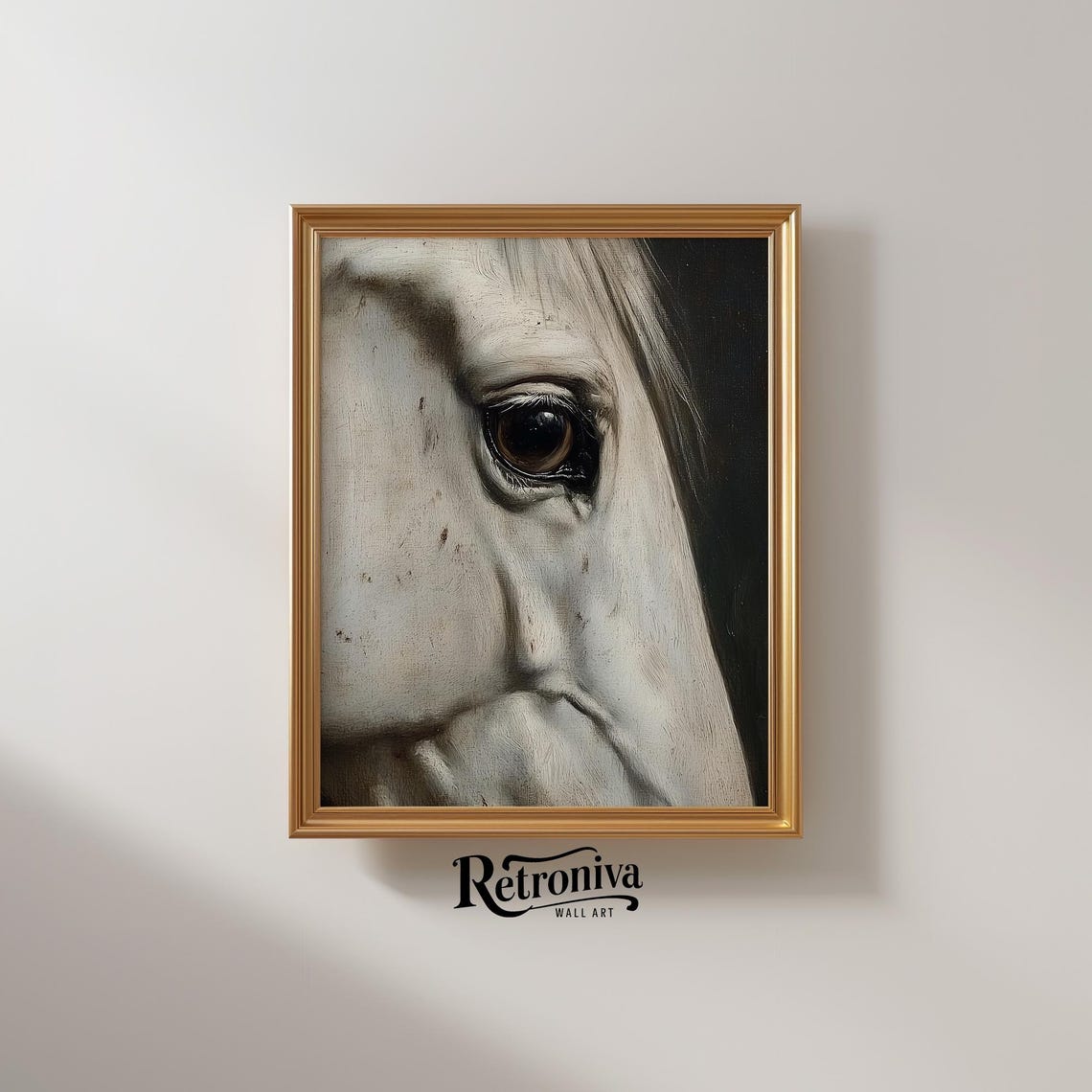 White Horse Eye Close Up Dramatic Vintage Equestrian Painting Poster - Image 2