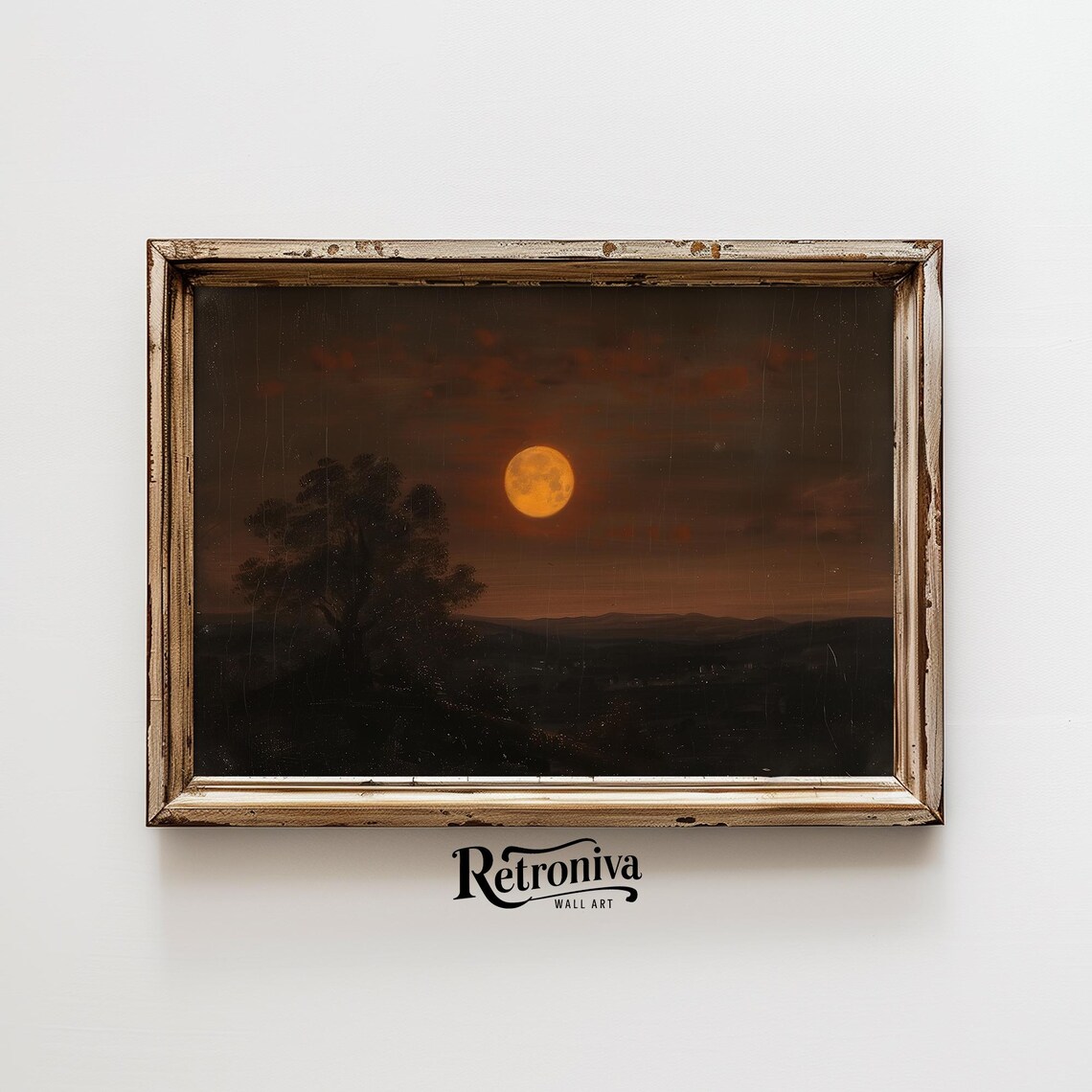 Orange Moon Landscape Vintage Oil Painting Art Print - Image 6