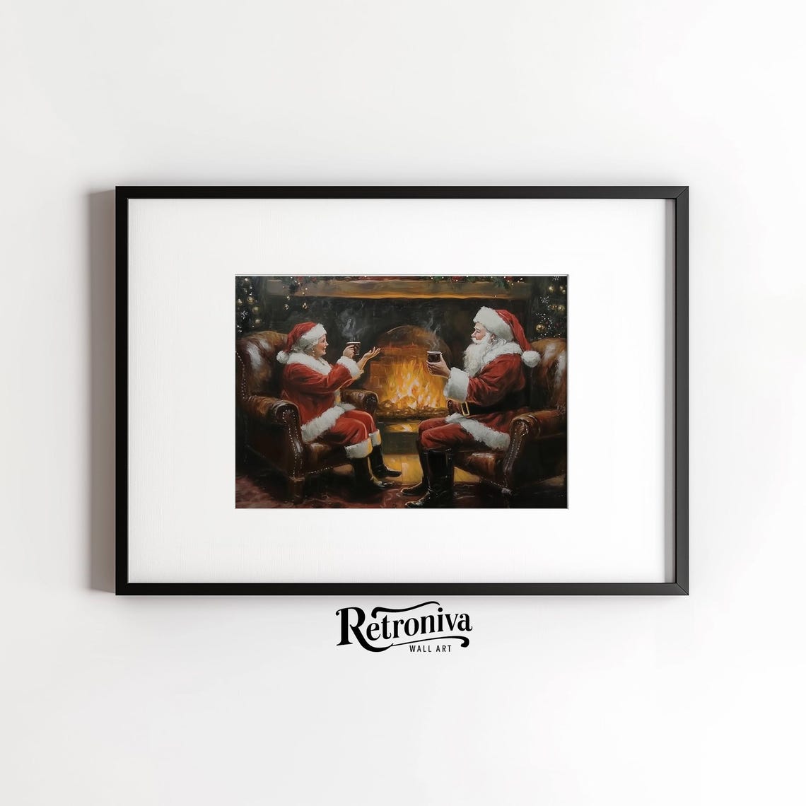 Old Couple In Santa Claus Mrs Claus Costume Scene Vintage Oil Painting Couple Christmas Art Print Retroniva Art Cpl 009 - Image 5