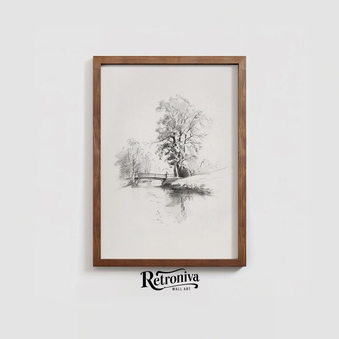 Countryside Bridge Landscape Vintage Sketch Art Print - Image 2