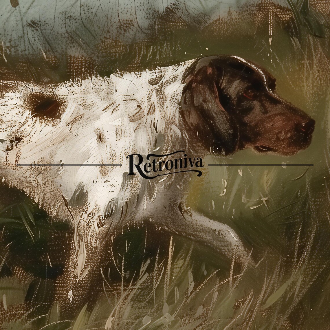 Hunting Dog in Grassy Field Vintage Antique Bird Dog Painting Poster - Image 7