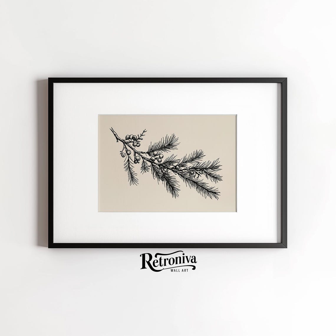 Pine Branch Sketch Minimalist Winter Botanical Line Drawing Poster - Image 6