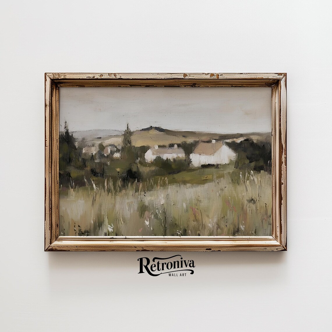 Neutral Country Farmhouse Muted Landscape Vintage Oil Painting Poster - Image 6