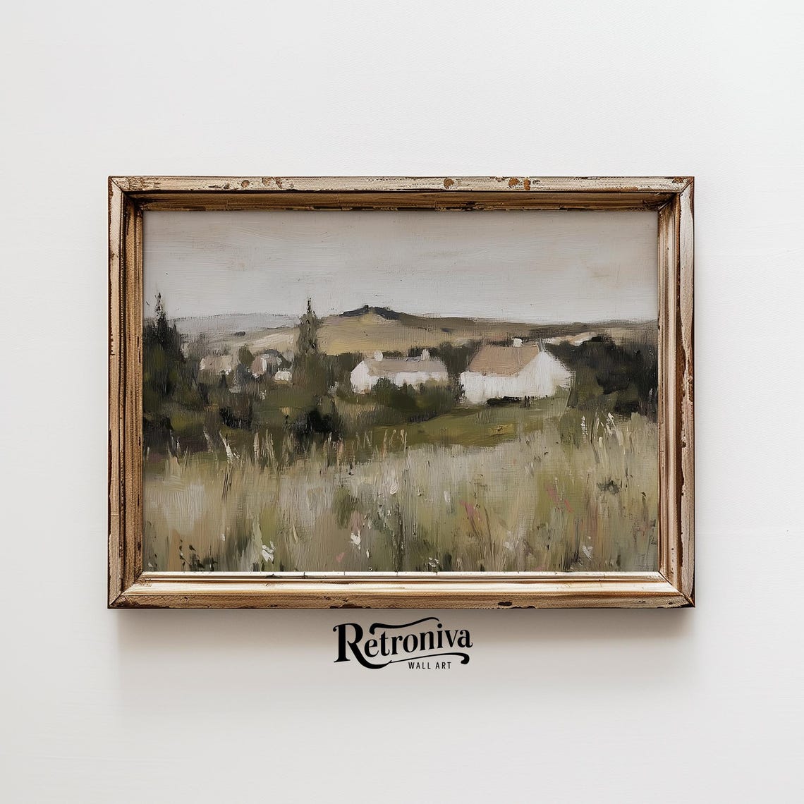 Vintage Country Landscape Antique Oil Painting Rustic Farmhouse Wall Art Moody Countryside Art Print Retroniva Art Lnd 008 - Image 6
