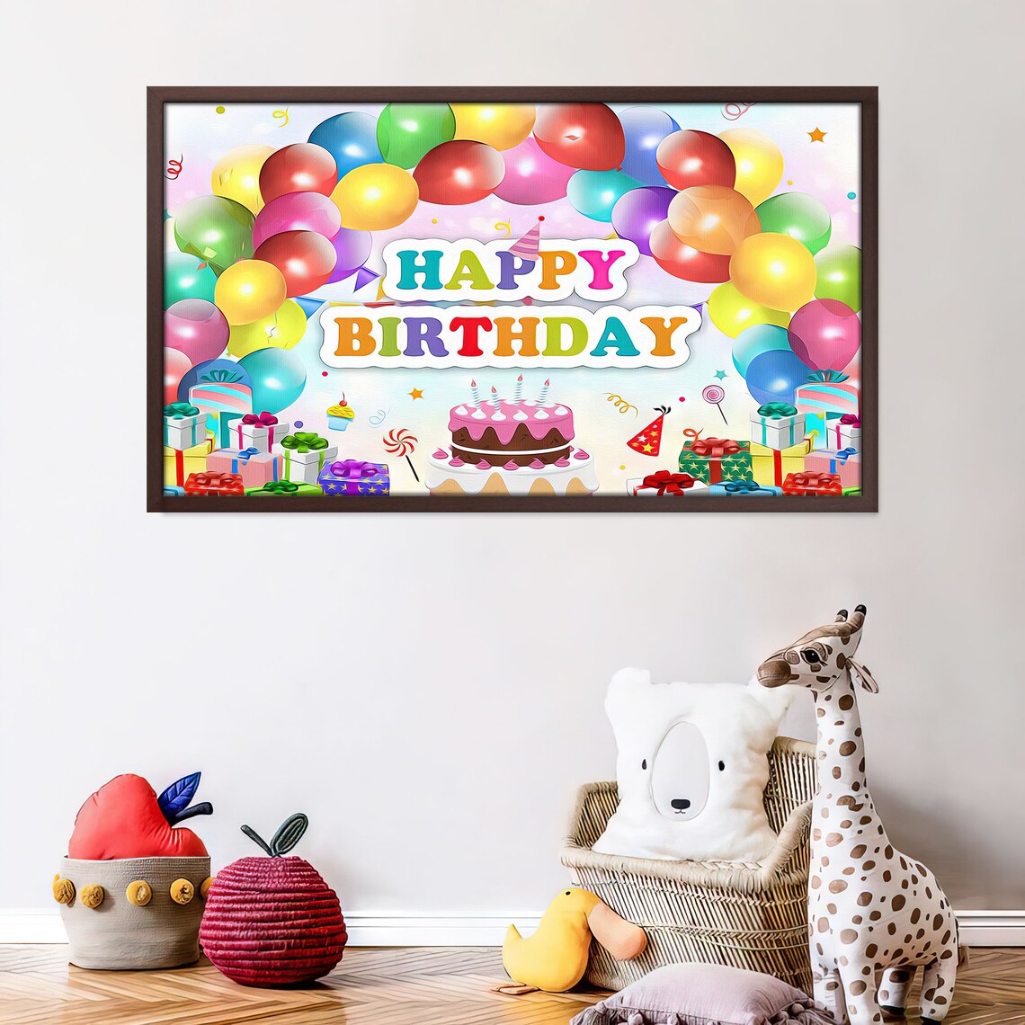Colorful Happy Birthday Balloons Cake Gifts Celebration Art Poster - Image 4