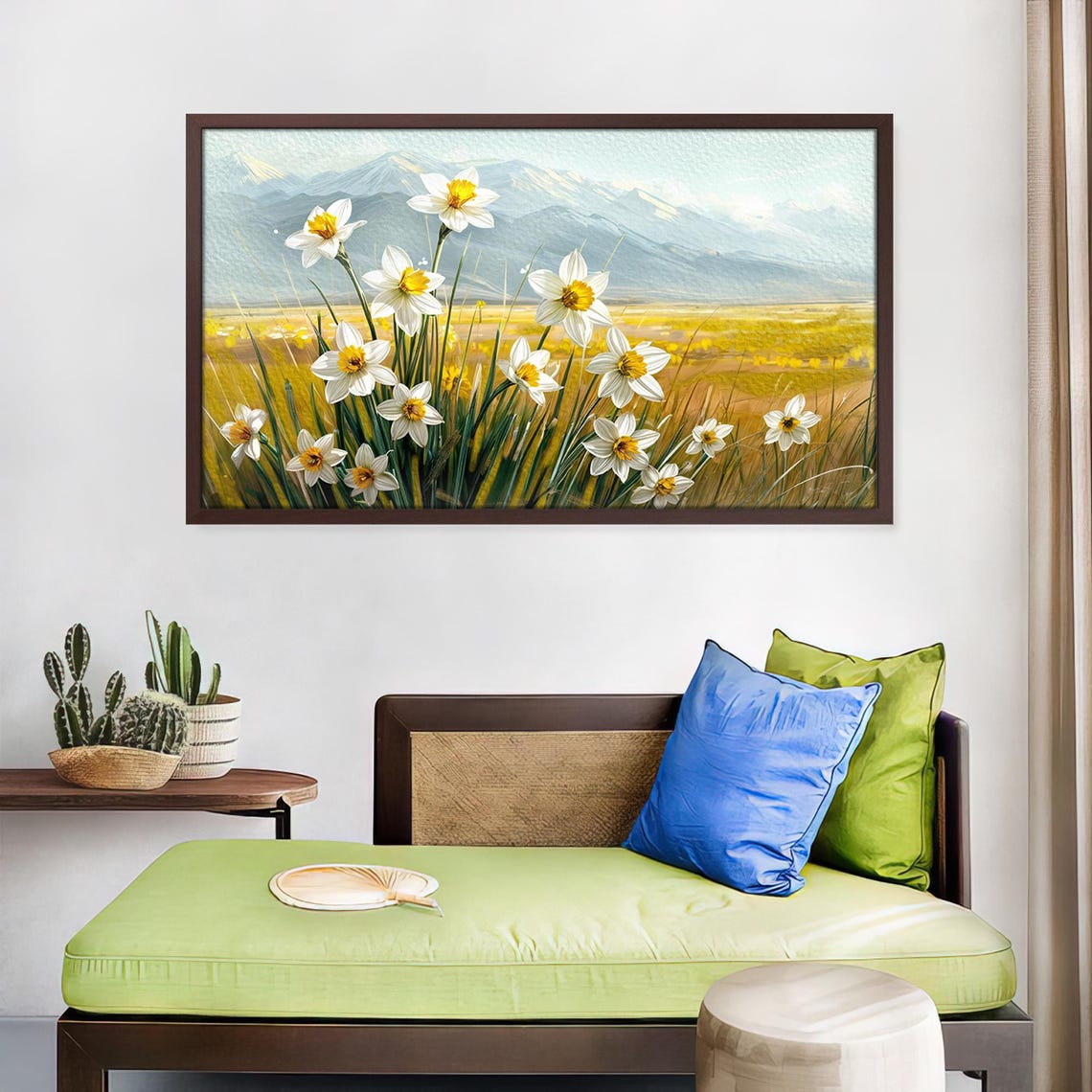 Frame Tv Art Spring Daffodil Meadow Mountain Landscape Impressionist Painting Peaceful Landscape - Image 4
