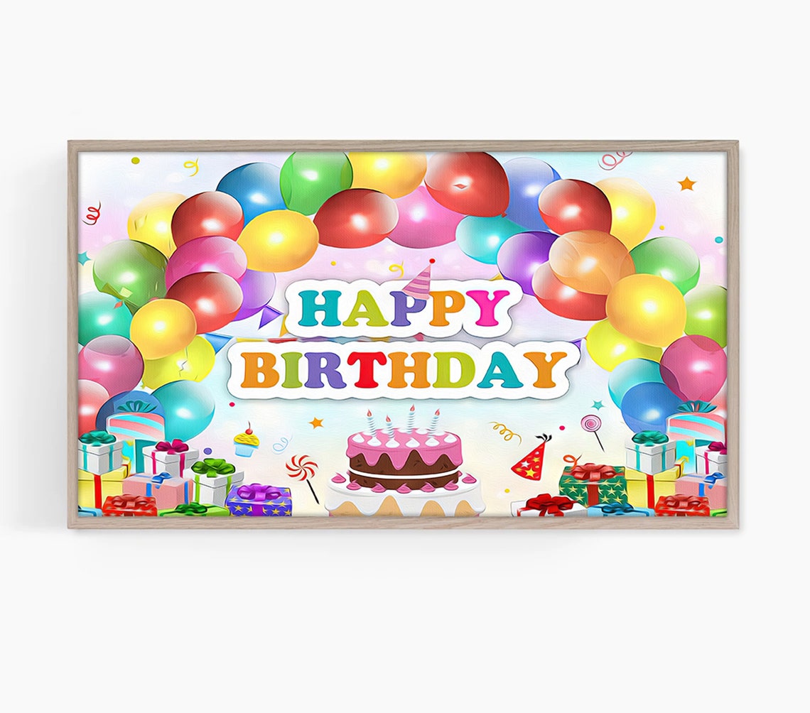 Frame Tv Art Happy Birthday Cake Balloons Birthday Decorations