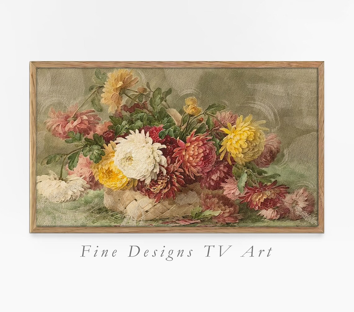 Vintage Chrysanthemum Bouquet Antique Still Life Muted Floral Print
