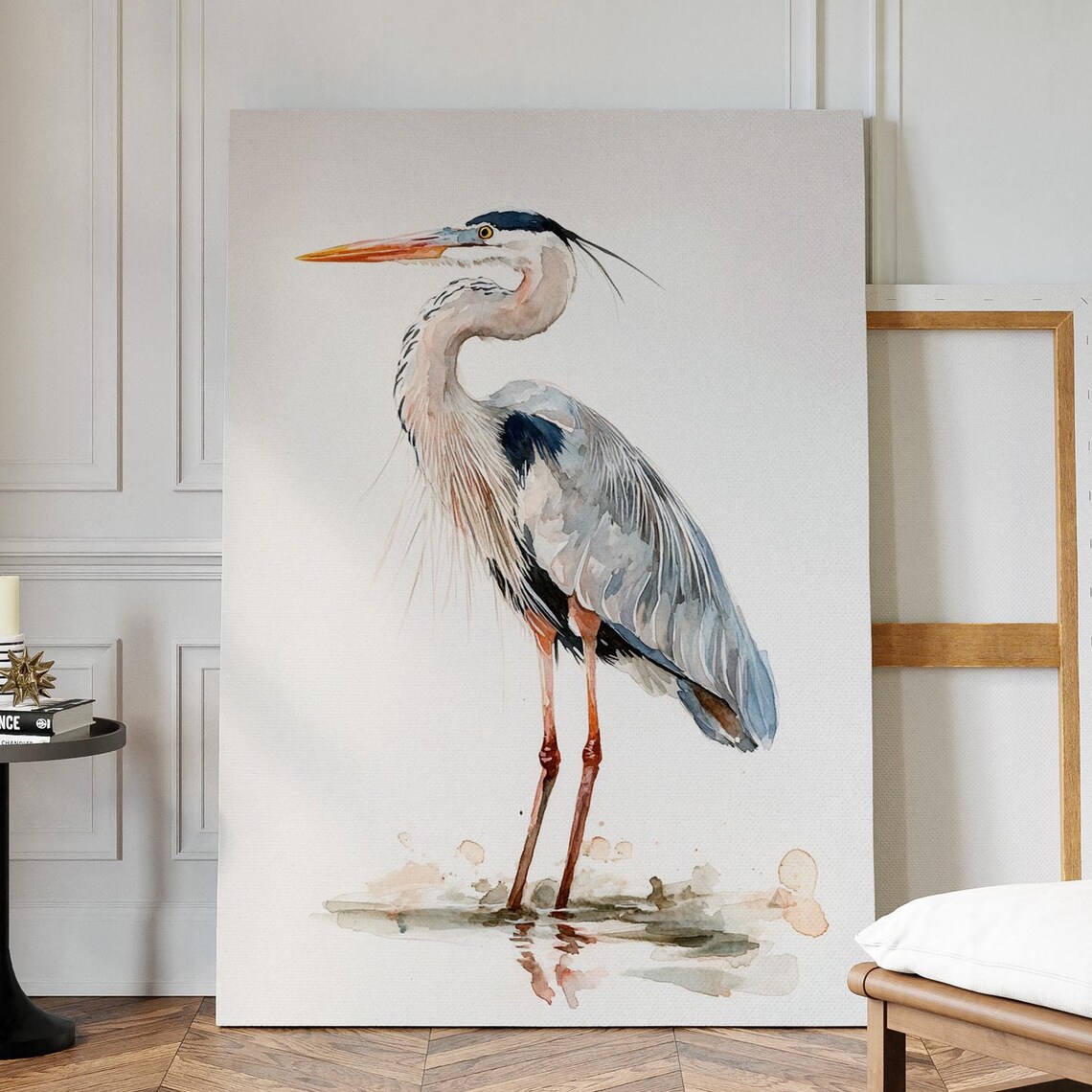 Graceful Heron Watercolor Art, Coastal Bird Print