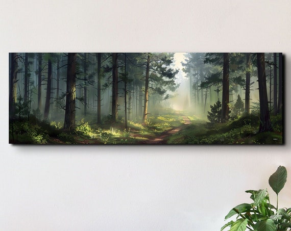 Enchanted Misty Forest Wall Art Print Panoramic Wall Decor Livingroom Ready To Hang Nature Decor Misty Forest Foggy Haze Smoky