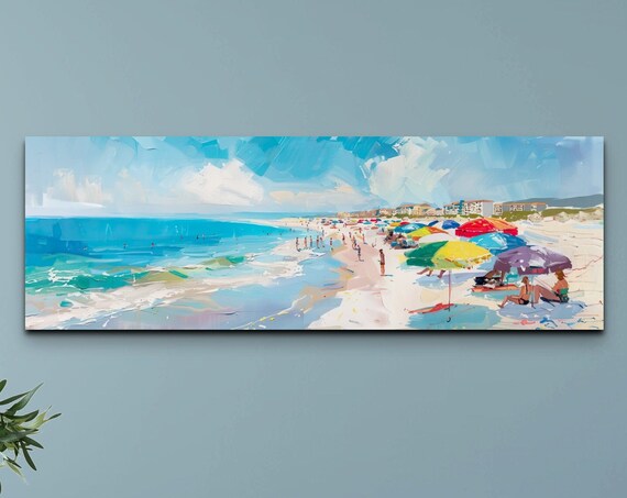 Beach Umbrellas Turquoise Sea Bright Impressionist Coast Poster