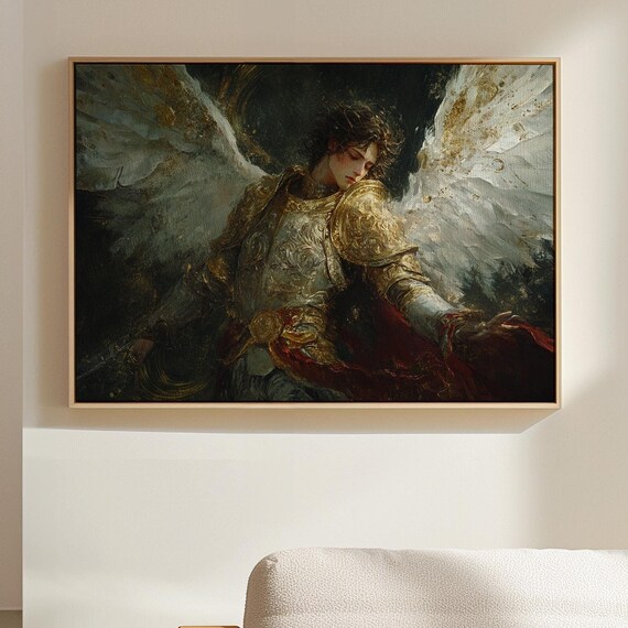 Archangel Warrior Angel Golden Armor Divine Guardian Faith Poster