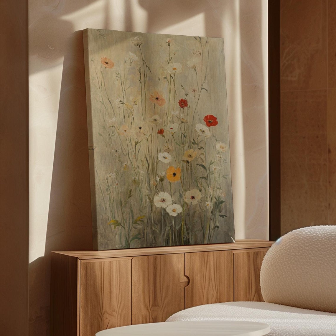 Rustic Wildflower Art Red White Yellow Blooms Neutral Floral Poster