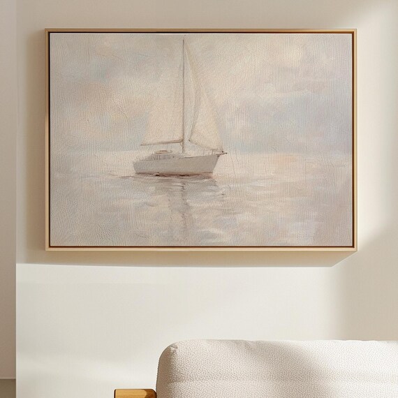 Misty Sailboat in a Soft Pastel Minimalist Seascape Art Poster