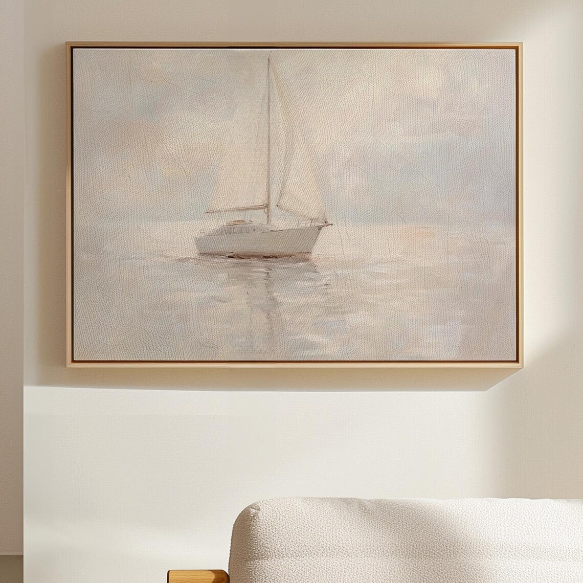 Misty Sailboat in a Soft Pastel Minimalist Seascape Art Poster