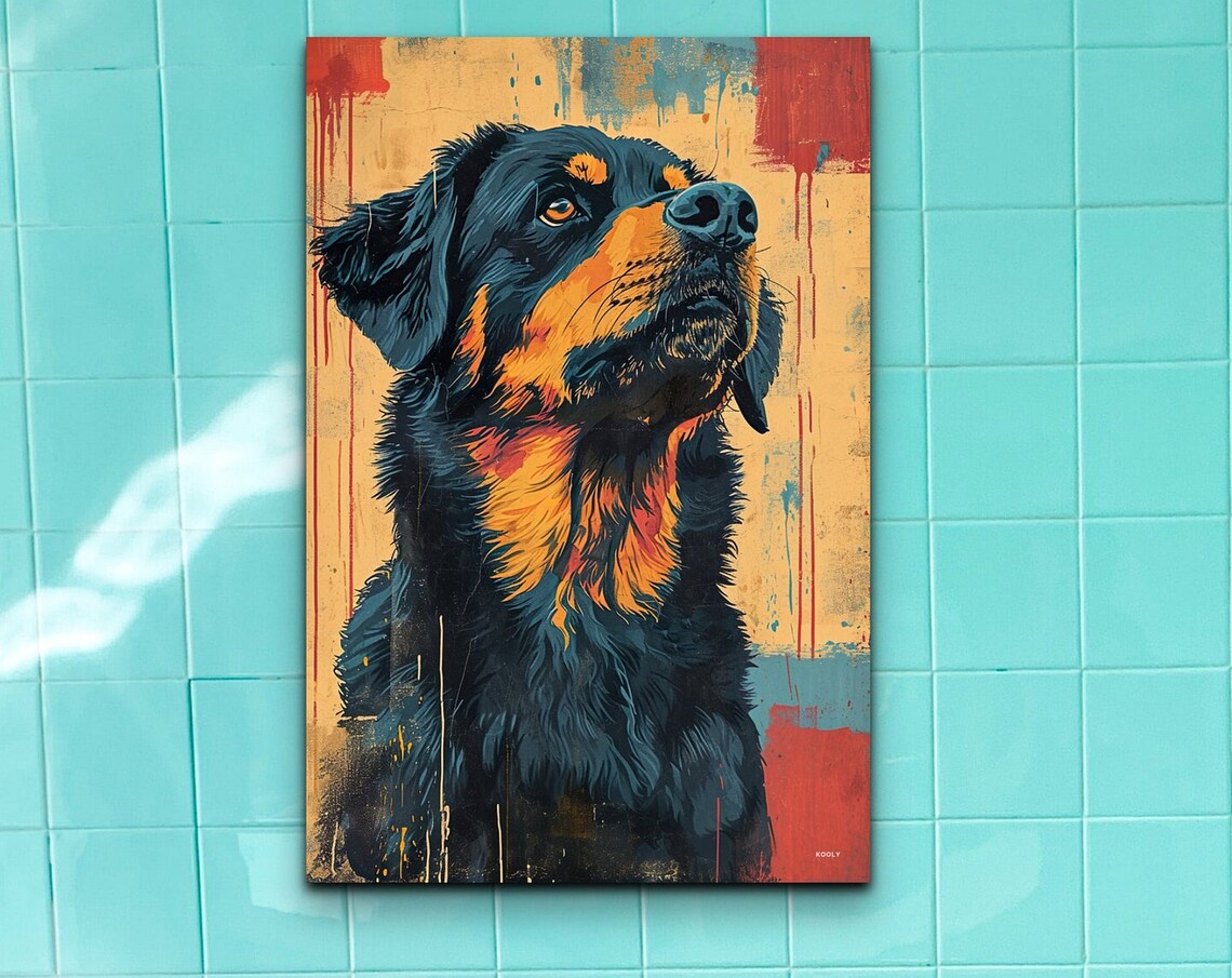 Rottweiler Dog Portrait in Grungy Black and Tan Street Art Poster