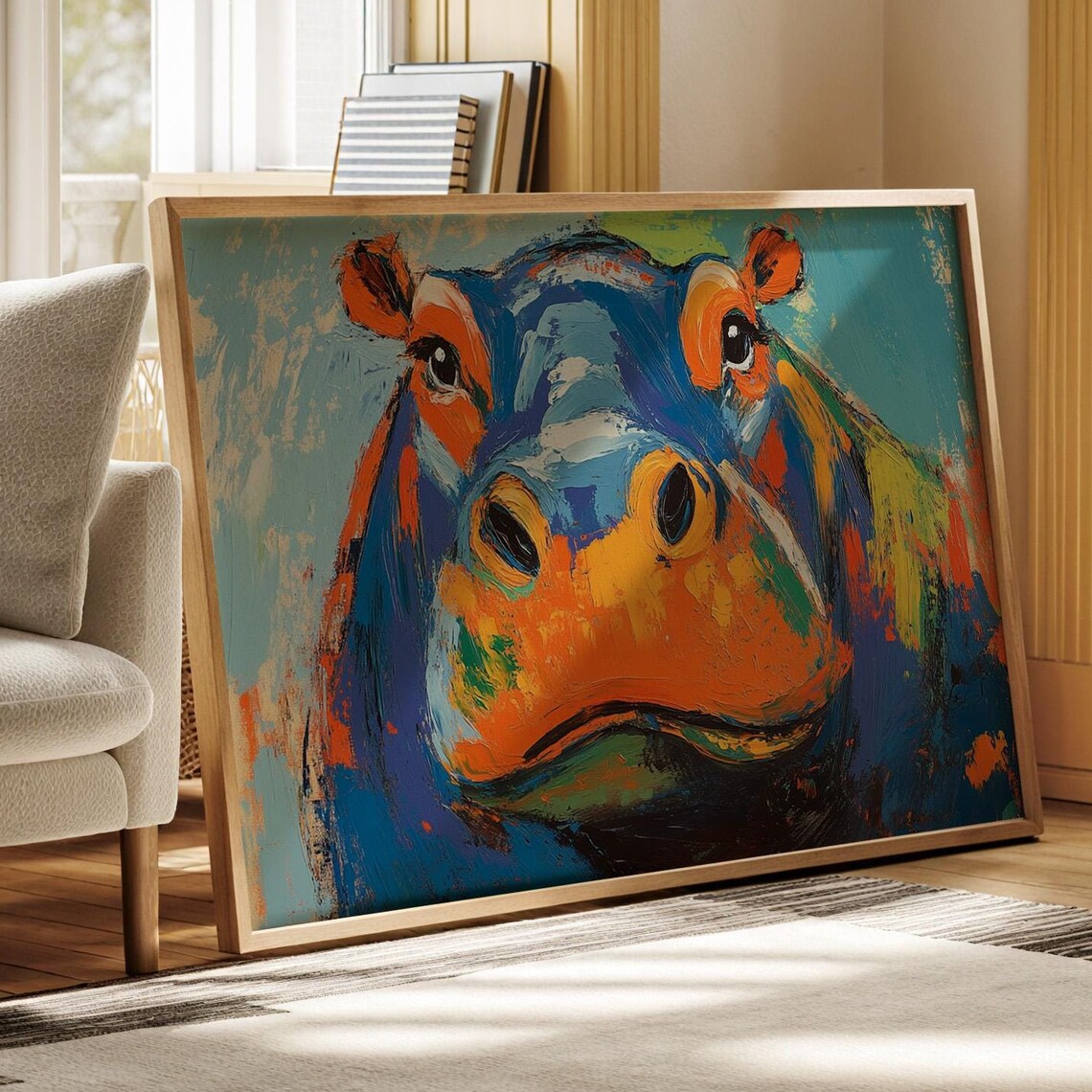 Vibrant Abstract Hippo Portrait Art Print