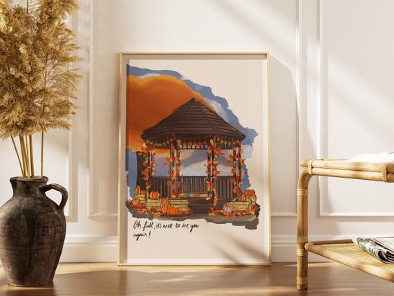 Autumn Wall Art Pumpkin Harvest Gazebo Cozy Rustic Thanksgiving Fall Home Decor