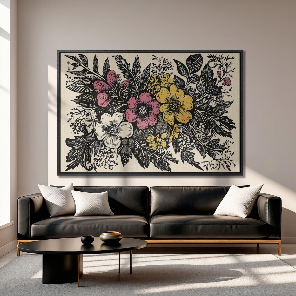Vibrant Wildflower Bouquet In Woodcut Style Floral Artwork Poster - Image 3