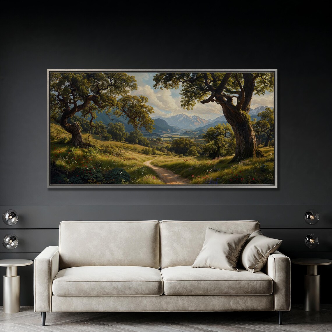 Pastoral Mountain Valley Landscape Art Print - Image 2