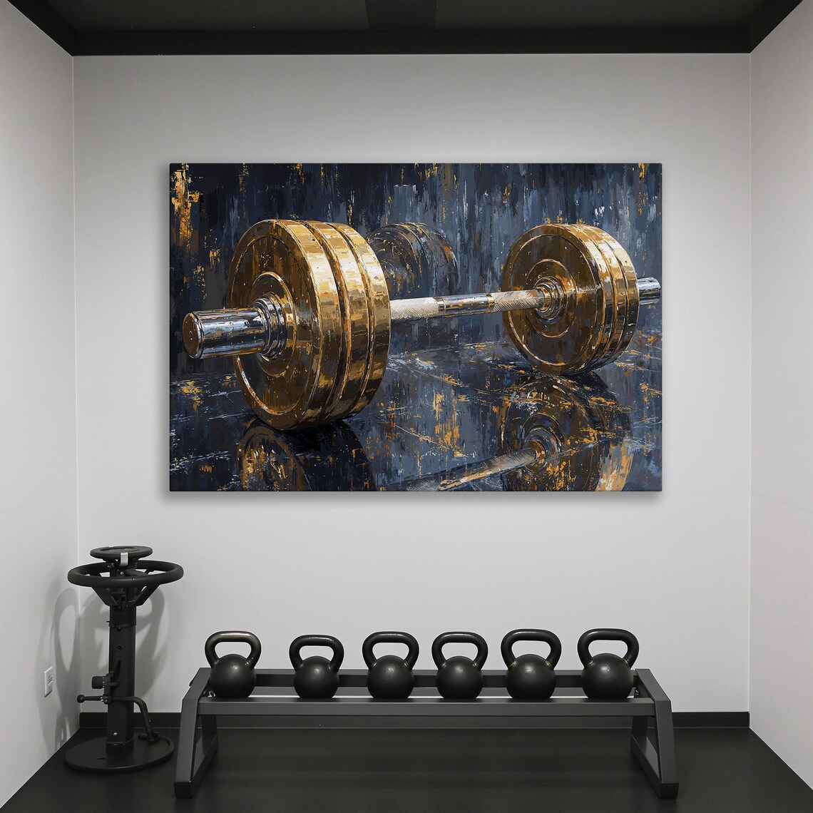 Barbell Abstract Modern Workout Wall Art Print - Image 2